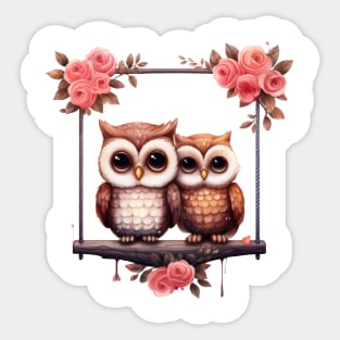 Valentine Owl Couple On Swing Sticker